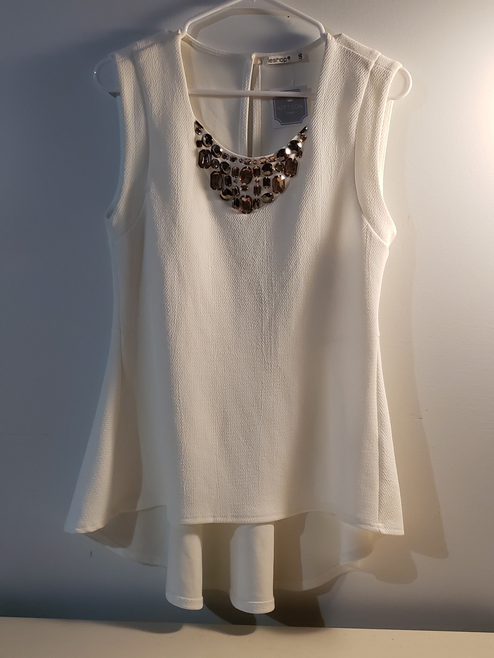 LeShop Cream Embellished Sleeveless Tunic Top
